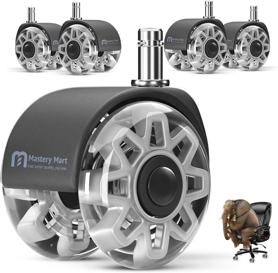 Vervangingswieltjes voor Bureaustoelen Robuuste en Stille Rollers voor Tapijt en Harde Vloeren Universele Maat 11x22 mm Set van 5