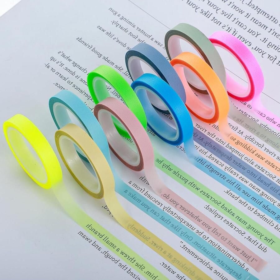 Verwijderbare Gekleurde Transparante Fluorescerende Neon Tape Markeerstift Strips Boek Annotatie Benodigdheden 10 Rollen