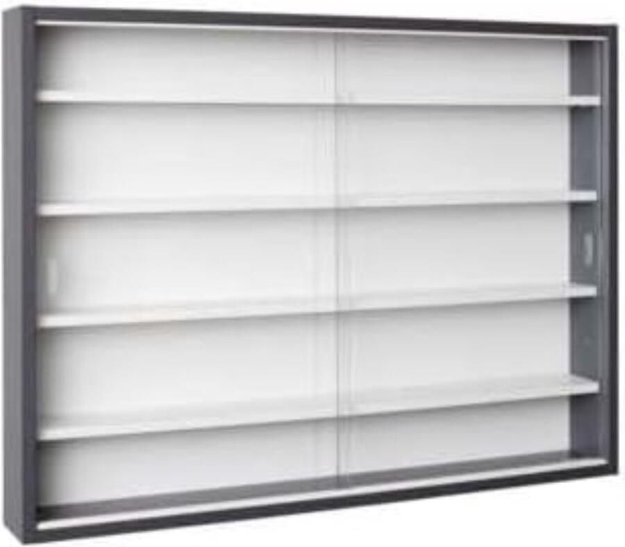 Verzameldisplaykast Glazen vitrinekast Wandvitrinekast Hangende plank MDF Grijs-Wit (80x60x9 5 cm)