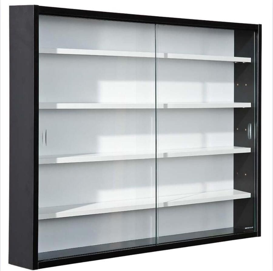 Verzameldisplaykast Glazen vitrinekast Wandvitrinekast Hangende plank MDF Zwart (80x60x9 5 cm)