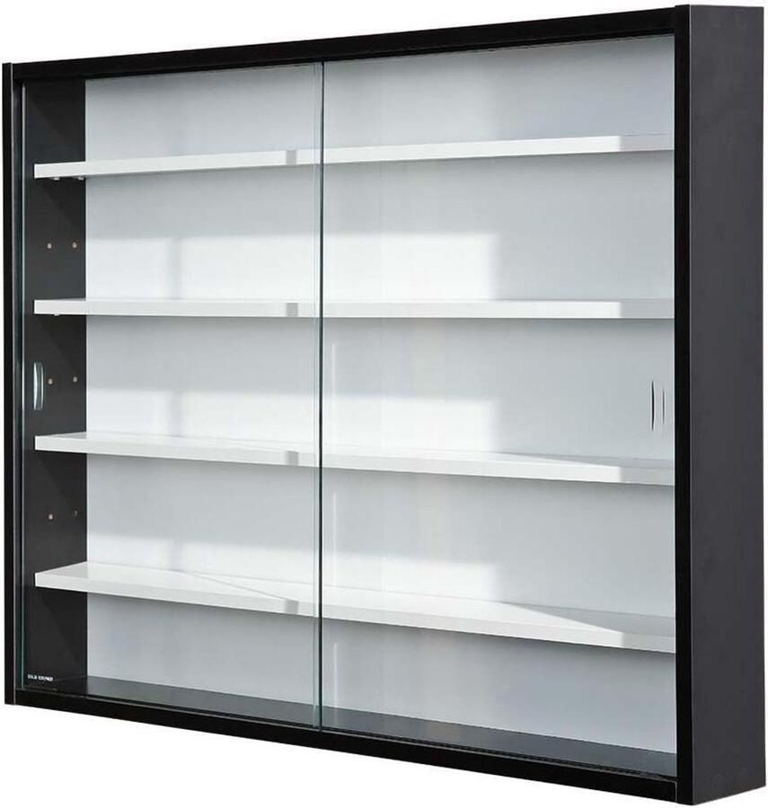 Verzameldisplaykast Hangende vitrinekast Wandvitrinekast Glazen Hangende plank MDF Zwart Wit (80x60x95 cm) Collecty Zwart