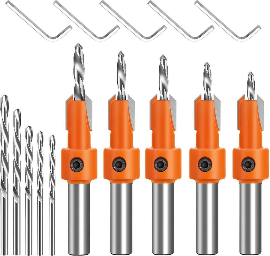 Verzinkboren set 15 stuks 8 mm boor voor houtbewerking HSS 5 verwisselbare middenboren 5 zeskantsleutels