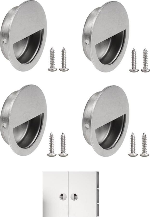 Verzonken handgrepen in zilver Handgreep Badkamer Handvaten Kast Handgreep Kast roestvrij staal Ronde schuifdeurgreep Ø50 mm met een halfrond gat van 40 x 20 mm Gemakkelijk te trekken voor schuifdeur of ander meubilair 4 stuks