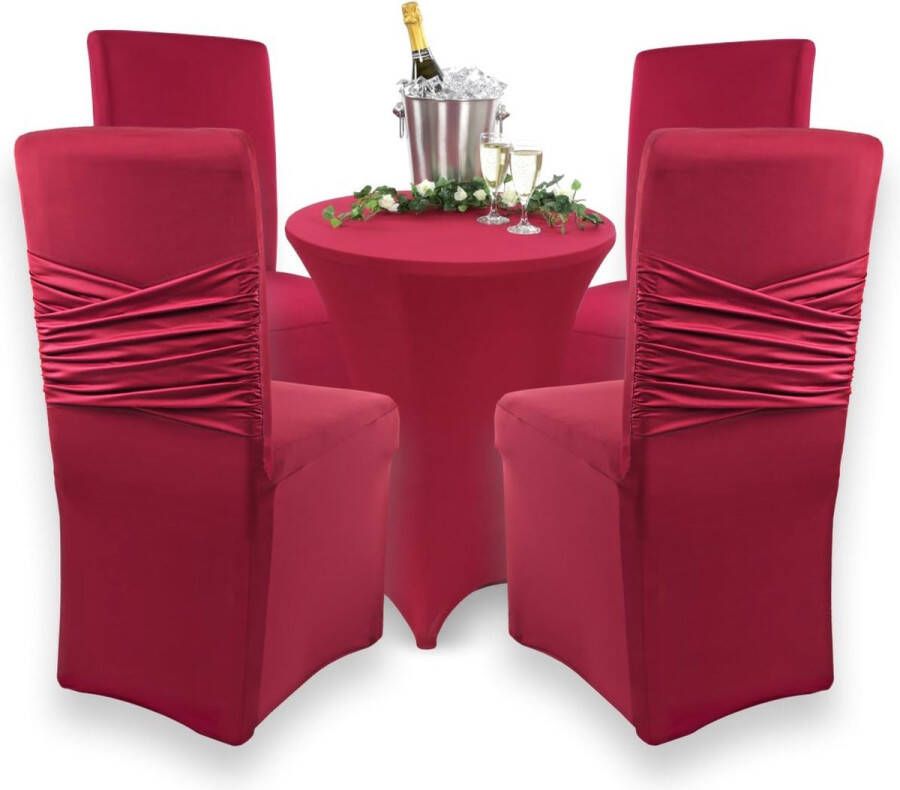 Victoria Stretchstoelhoes set van 4 ronde en hoekige stoelleuningen bi-elastische pasvorm met zegel van Öko-Tex-standaard 100 getest en betrouwbaar (bordeaux)