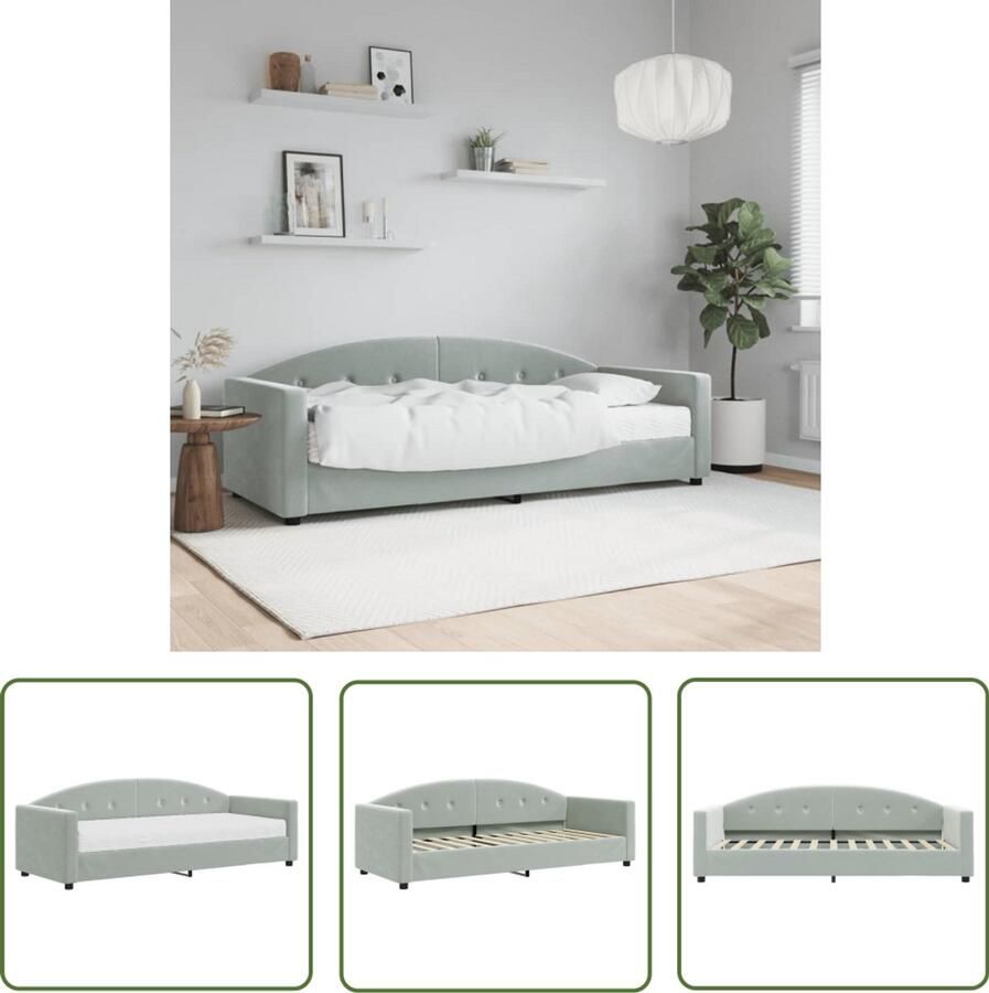 The Living Store Slaapbank met matras 80x200 cm fluweel lichtgrijs Slaapbank 2-in-1 Bank Comfortabele Slaapbank Multifunctionele Meubels Lichtgrijs Meubilair