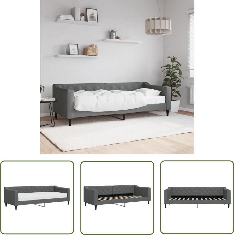 The Living Store Slaapbank met matras 80x200 cm stof donkergrijs Slaapbank 2-in-1 Bank Donkere Grijze Bank Comfortabele Bank Design Bank