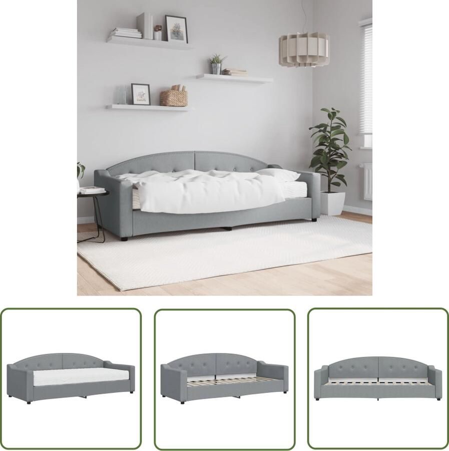 The Living Store Slaapbank 2-in-1 Lichtgrijs 223 x 90 x 75 cm Schuimmatras 80 x 200 x 17 cm Houten frame Duurzame stof Slaapbank 2-in-1 Bank Sofa Bed Grijs Meubilair Lounge Bank