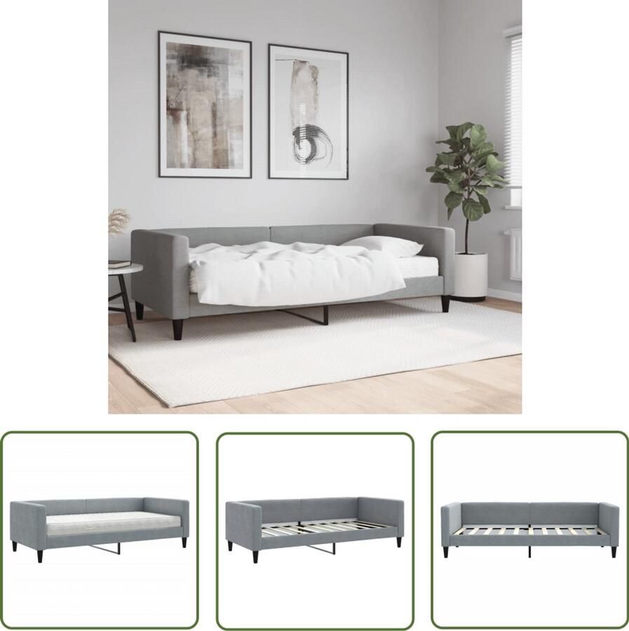 The Living Store Slaapbank met matras 90x190 cm stof lichtgrijs Slaapbank 2-in-1 Bank Sofa Bed Lounge Meubels Licht Grijs Meubilair