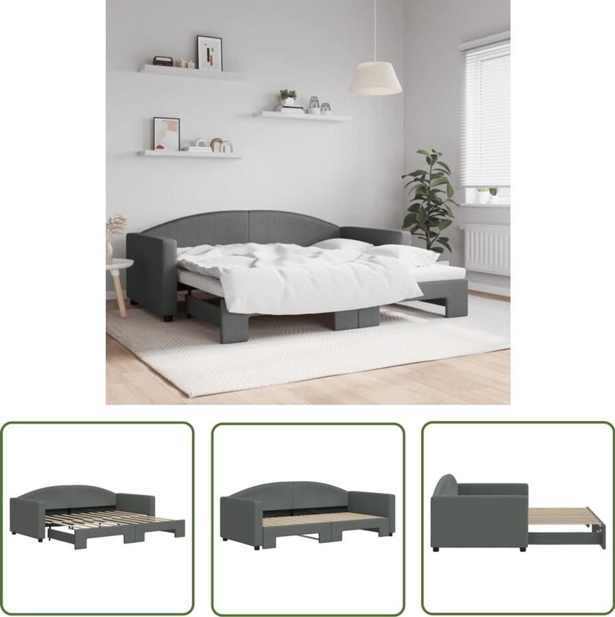 The Living Store Slaapbank met onderschuifbed 90x190 cm stof donkergrijs Slaapbank 2-in-1 Bank Donkere Meubels Multifunctionele Bank Compact Bed