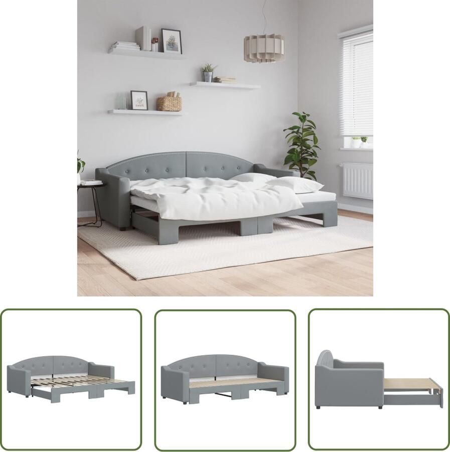 The Living Store Slaapbank met onderschuifbed 80x200 cm stof lichtgrijs Slaapbank 2-in-1 Slaapbank Onderschuifbed Sofa Bed Lounge Bank