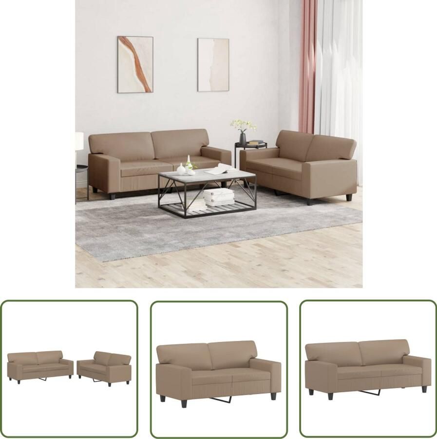 The Living Store 2-delige Loungeset kunstleer cappuccinokleurig Loungebank 2 Persoons Bank Bruine Bank Lederlook Bank Salontafel