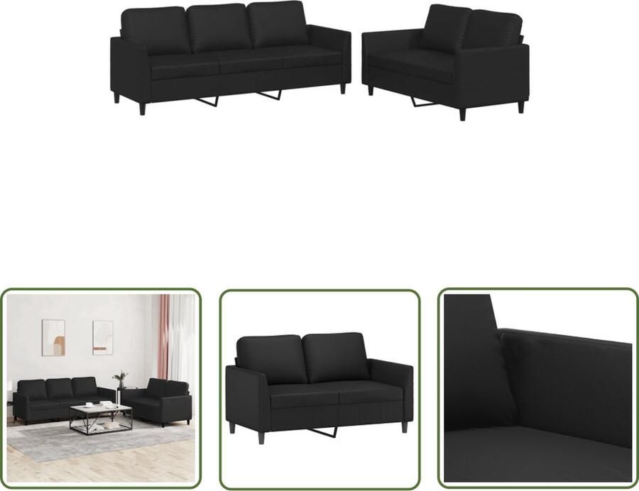 The Living Store loungebanken Kunstleer Zwart 2-zitsbank- 140x77x80 cm 3-zitsbank- 200x77x80 cm Comfortabel zitten Loungebank 2 Persoons Bank 3 Persoons Bank Salon Meubilair Kunstleder Sofa