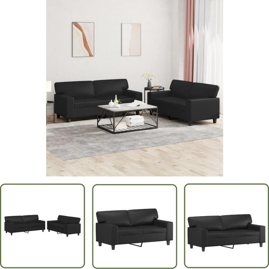The Living Store Loungeset Kunstleer 2-Zitsbank Zwart Duurzaam Materiaal Comfortabel Zitcomfort Loungeset 2 Persoons Bank Zwarte Bank Kunstleder Bank Lounge Set Zwart