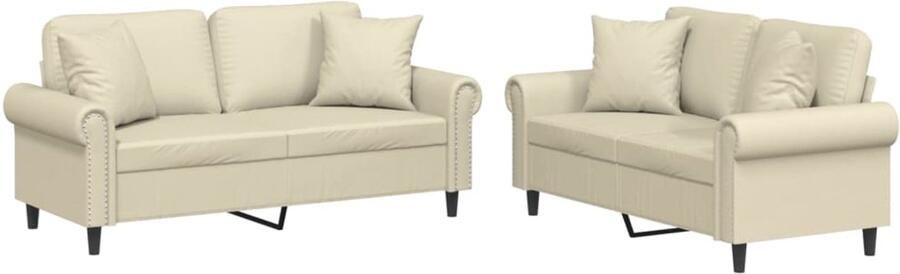 VidaXL 2-delige Loungeset met kussens kunstleer crèmekleurig Loungeset 2 Persoons Bank Salonset Kunstleder Bank Creme Bank