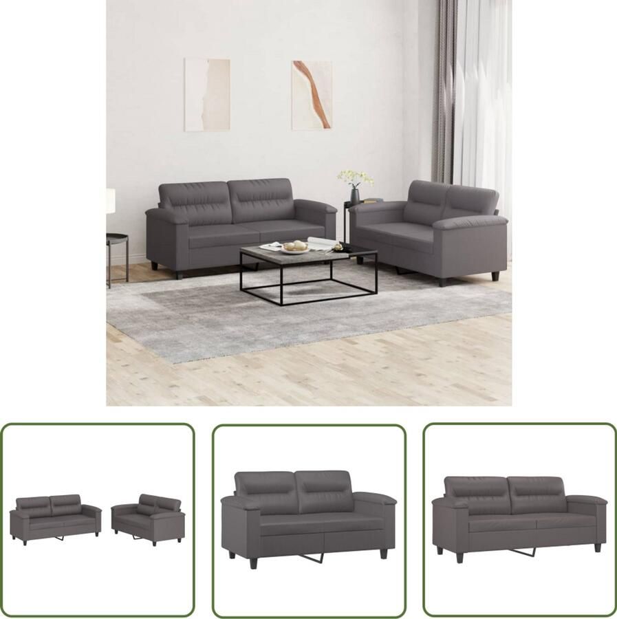 The Living Store Loungeset Kunstleer 2-zitsbank Grijs 140 cm Stabiel frame Comfortabel zitervaring Loungeset 2 Persoons Bank Bankstel Kunstleder Sofa Grijze Bank