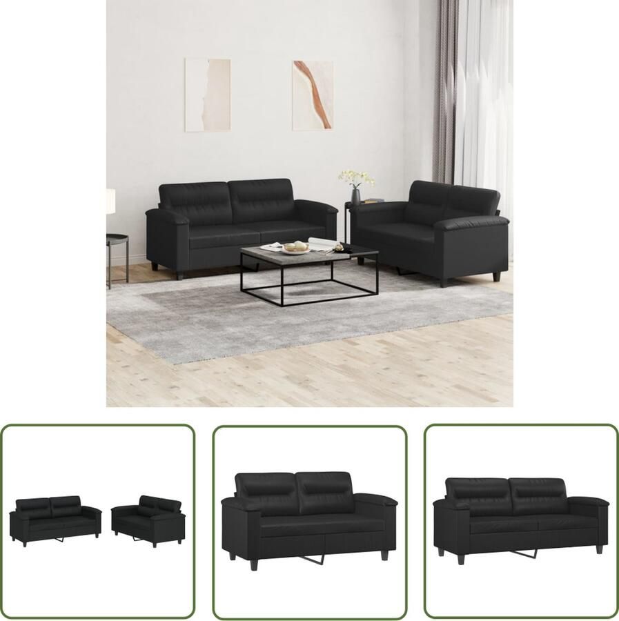 The Living Store Loungeset Kunstleer 2-zitsbank 140 cm Zwart Duurzaam en Stabiel Loungeset 2 Persoons Bank Kunstleder Bank Zwarte Bank Lounge Meubels