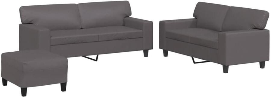 VidaXL Loungeset 3-delig Kunstleer Grijs Loungeset 2 Persoons Bank Kunstleder Bank Grijze Bank Lounge Meubels - Foto 2