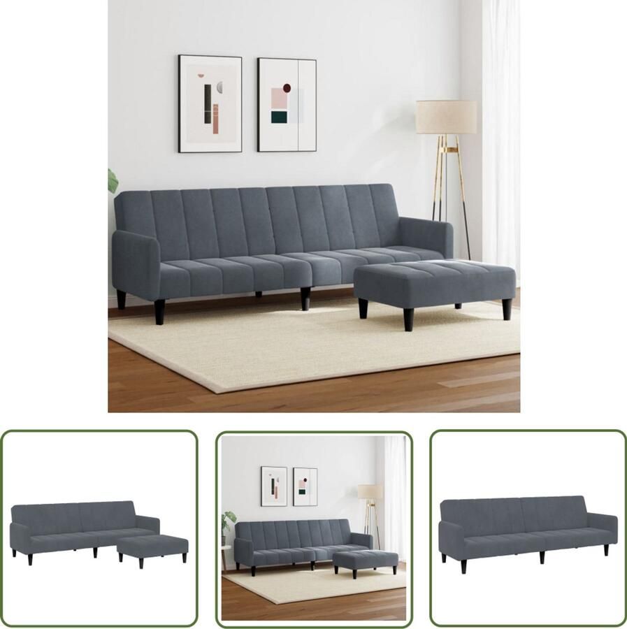 VidaXL Slaapbank 2-zits met voetenbank fluweel donkergrijs Slaapbank 2 Persoons Bed Lounge Sofa Donker Grijs Meubilair Velvet Bank