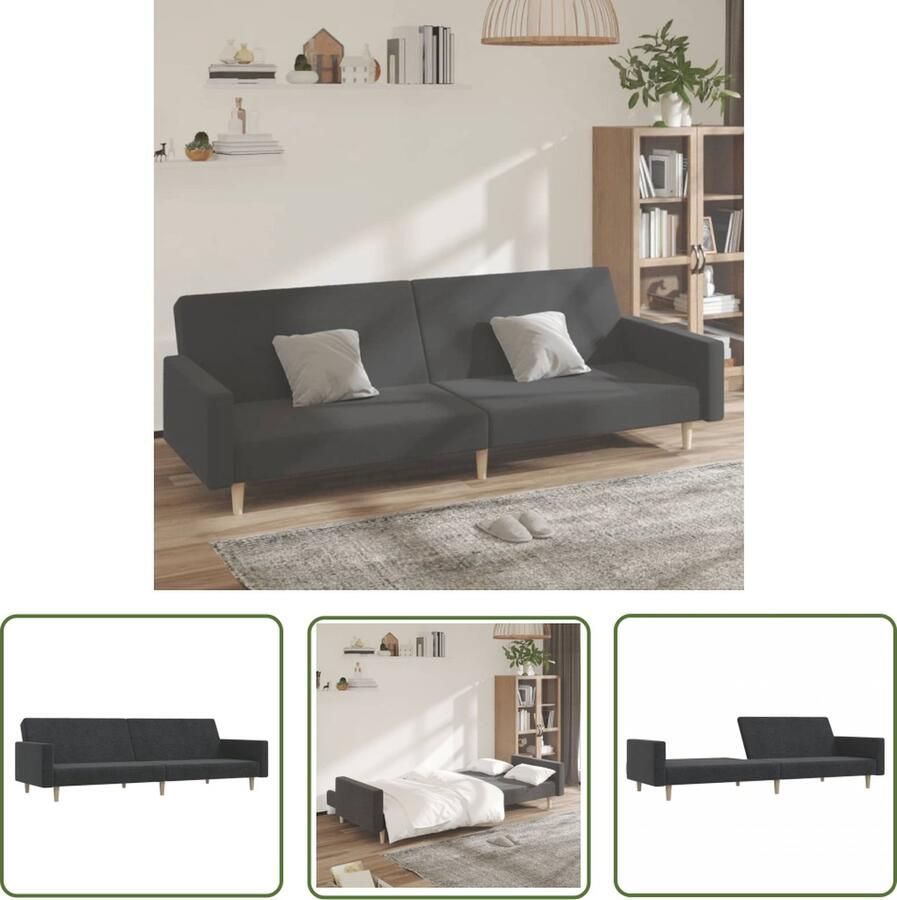 The Living Store Slaapbank 2-zits 220 x 84.5 x 69 cm Donkergrijs stoffen bekleding Slaapbank 2 Persoons Bed Donker Grijs Meubilair Lounge Sofa Multifunctionele Bank