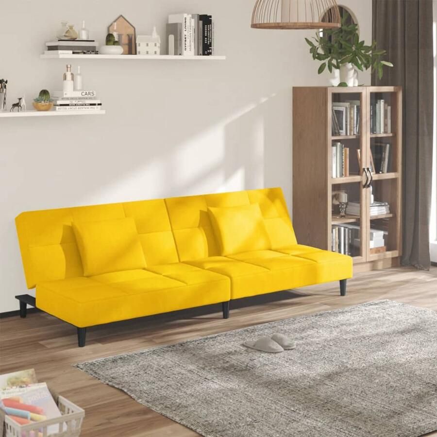 The Living Store Slaapbank Geel Fluweel 2-Zitsbank 200 x 84.5 x 69 cm 2-in-1 Functie Slaapbank 2-zitsbank Sofa Bed Fluweel Bank Gele Bank