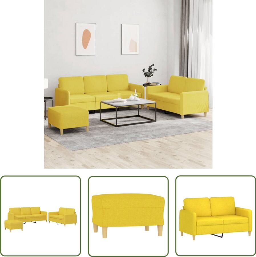 VidaXL 3-delige Lounge Set Loungeset 3-delige Loungeset met kussens stof lichtgeel Loungebank Tuinset Buitendecoratie