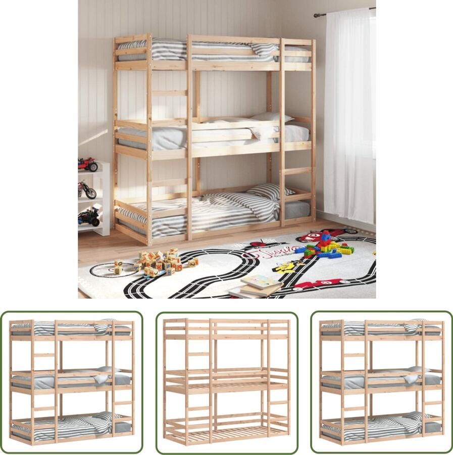 VidaXL Stapelbed 3-persoons massief grenenhout 90x190 cm Stapelbed 3 Persoons Bed Kinderbed Tweepersoons Bed Bruine Bed