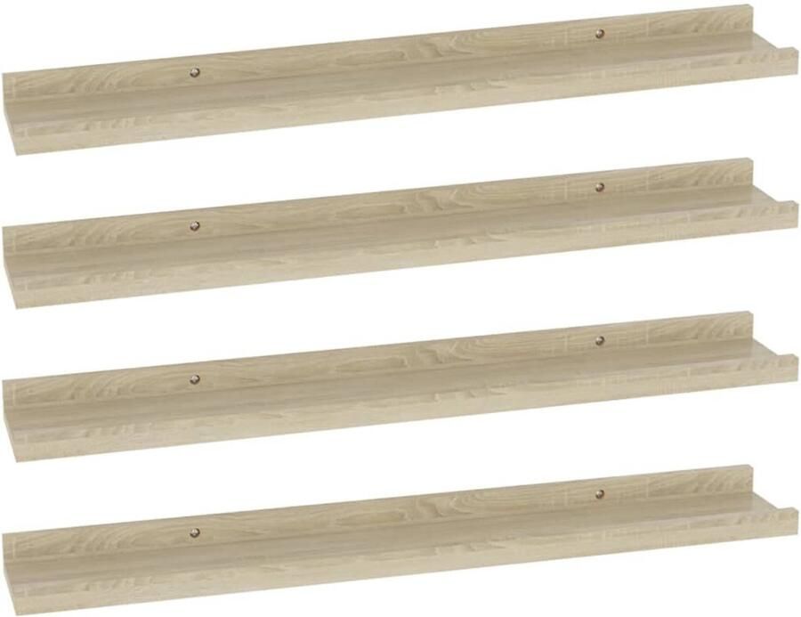 VidaXL 4x Wandplank Boekenkast Wandplank Zwevende Plank Hangende Plank Decoratieve Plank Vrijzwevende Plank Kantoorplank Wandplank Sonoma Eiken 60x9x3cm