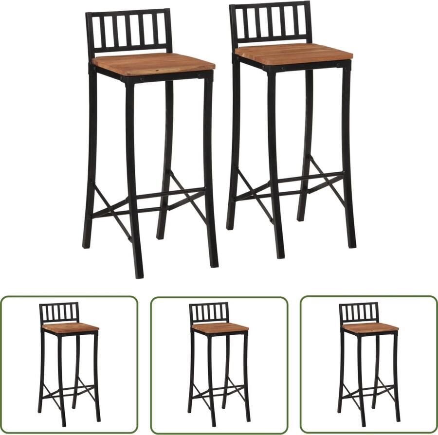 The Living Store Barstoel Rustiek Acaciahout 37 x 37 x 92 cm Voetensteunen Barstoel Acacia Hout Bruine Barstoel Eetkamerstoel Designstoel