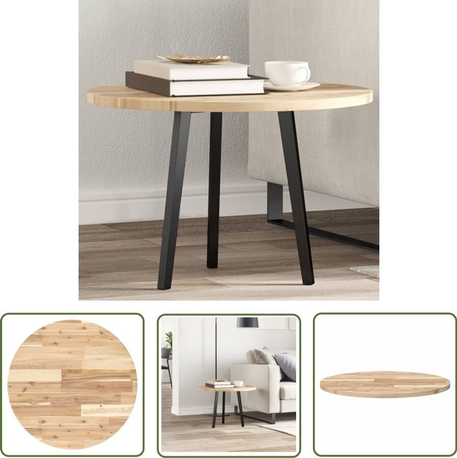 The Living Store Acaciahouten bureaublad 60 x 2 cm Onbehandeld Bureau Blad Acacia Hout Ronde Tafel Tafelblad Eetkamerstoel