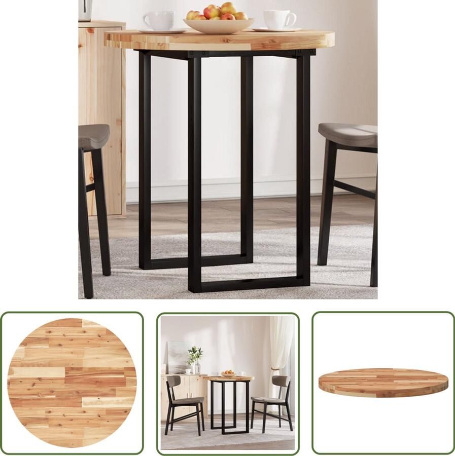 The Living Store Bureau Acaciahouten Tafelblad 70 x 4 cm Rond ontwerp Massief acaciahout met olieafwerking Bureau Blad Acacia Hout Ronde Tafel Tafelblad Eetkamerstoel