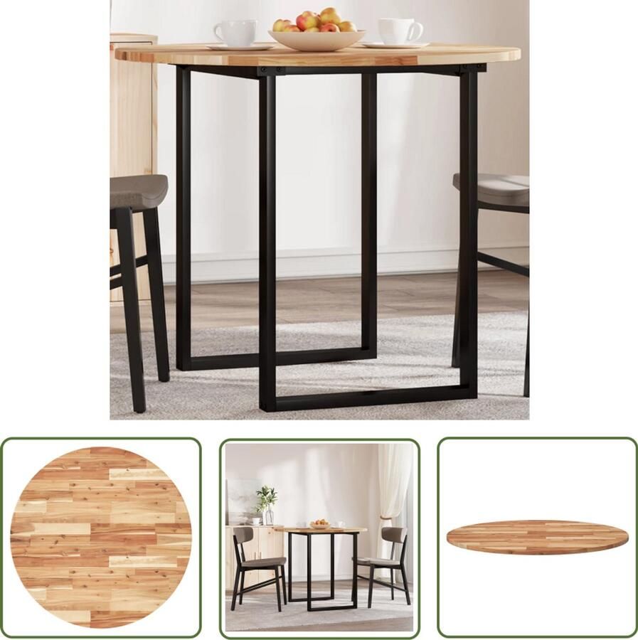 The Living Store Acaciahouten Bureaublad 90 x 2 cm Rond massief acaciahout Duurzaam en onderhoudsvriendelijk Bureau Blad Acacia Hout Ronde Tafel Eetkamerstoel Salontafel