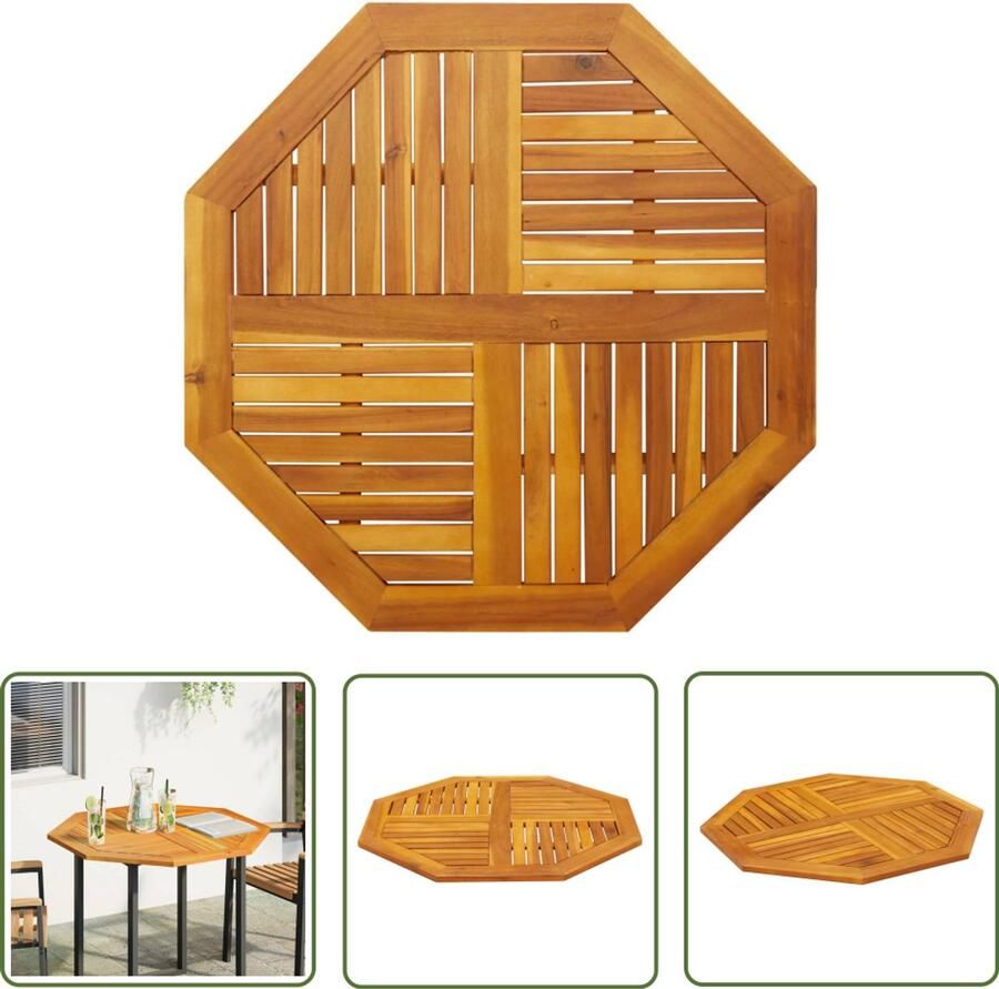 The Living Store Tafelblad achthoekig 90x90x2 2 cm massief acaciahout Houten Tafelblad Acacia Hout Eetkamertafel Buitentafeltje Terrastisch
