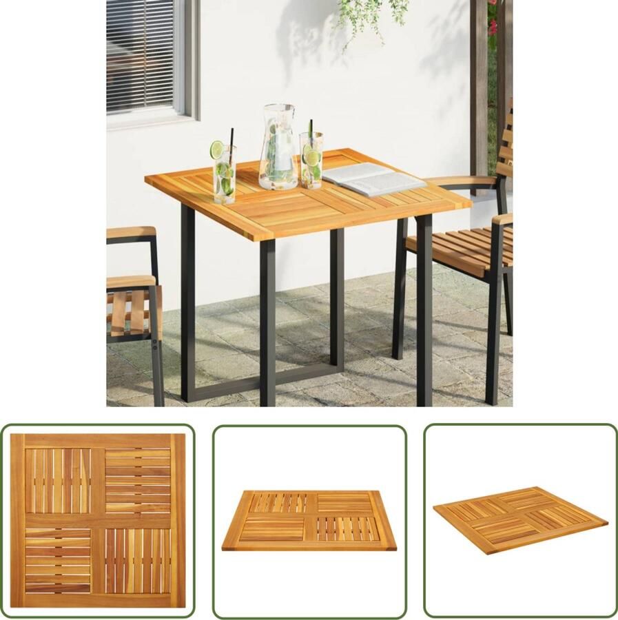 The Living Store Tafelblad vierkant 80x80x2 2 cm massief acaciahout Houten Tafelblad Acacia Hout Buitentafeltje Terrastisch Tuinmeubel