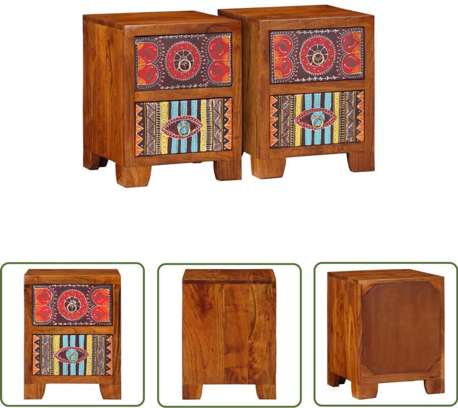 The Living Store Nachtkastje 2 st 35x35x45 cm massief acaciahout Nachtkastje Acacia Hout Salontafel Bedroom Furniture Side Table