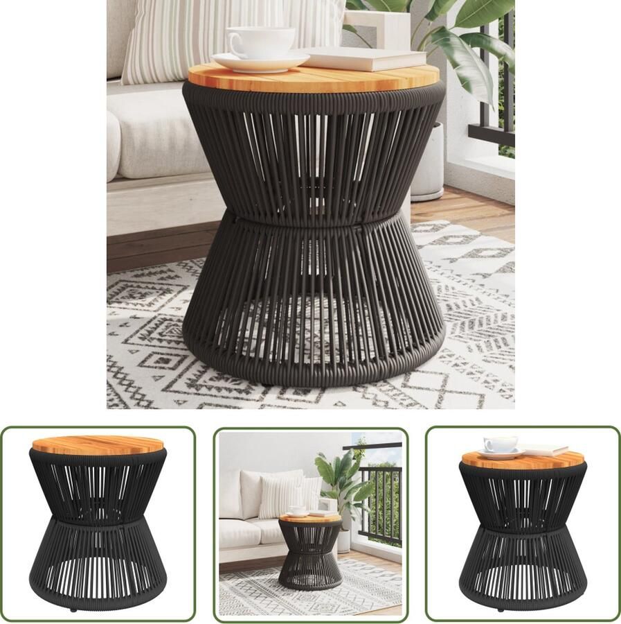 The Living Store Salontafel met draad Ø 45x44 cm massief acaciahout Salontafel Bijzettafel Zwarte Salontafel Acacia Hout Modern Design