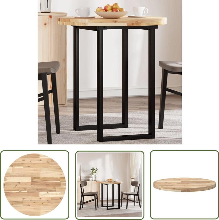The Living Store Tafelblad rond Ø 70x4 cm massief acaciahout Tafellaar Acacia Hout Tafelblad Eetkamerstoel Salontafel