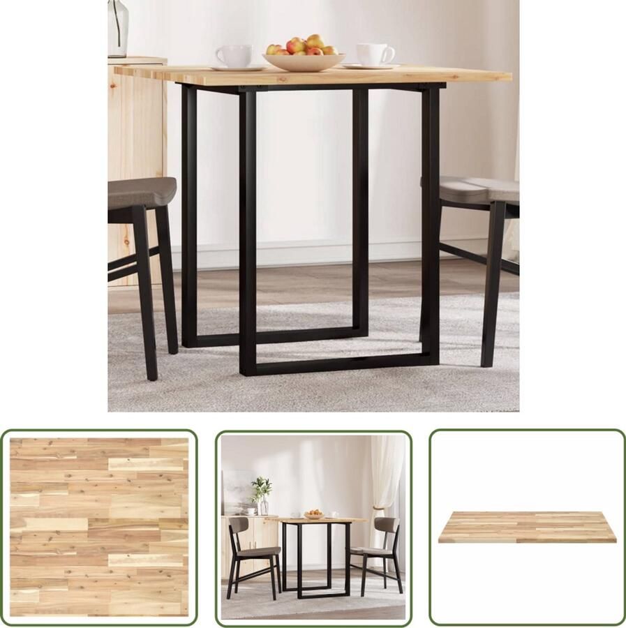 The Living Store Tafelblad vierkant 80x80x2 cm massief acaciahout Tafeltblad Acacia Hout Tafelblad Vierkant Bureau Blad Vintage Tafel