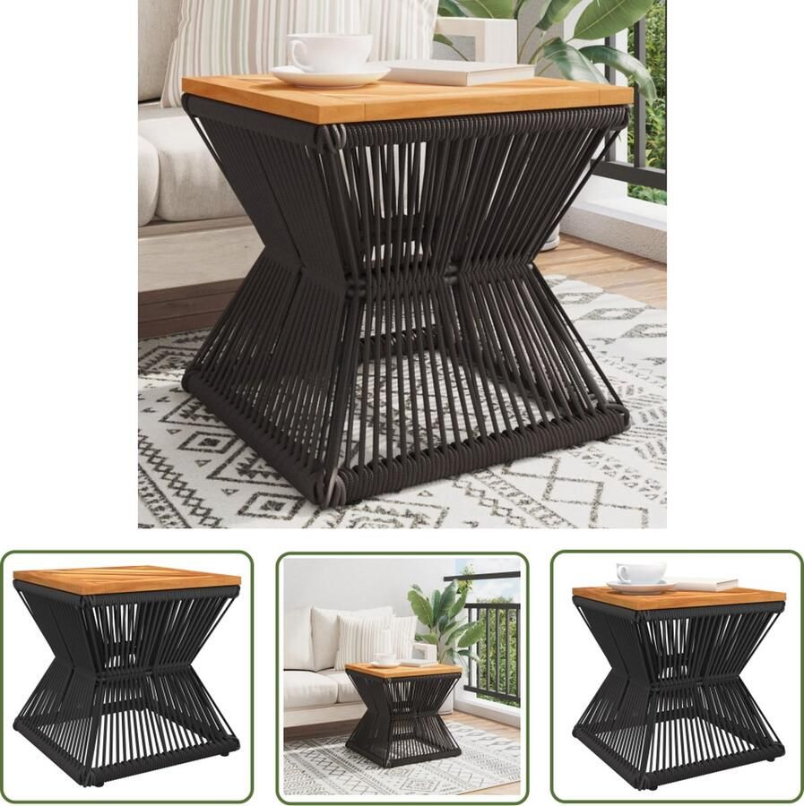 The Living Store Salontafel met draad 38x38x38 cm massief acaciahout Salontafel Acacia Tafels Zwarte Salontafel Kleine Salontafels Modern Meubilair