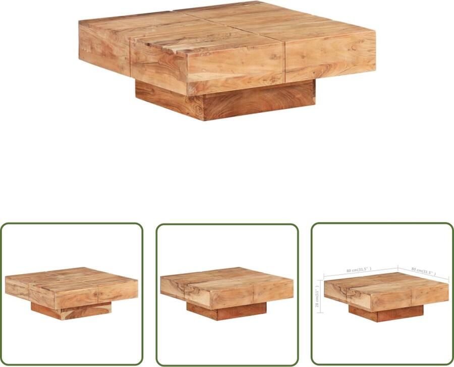 The Living Store Tafel Massief Acacia 80x80x28 cm Natuurlijke afwerking Salontafel Acacia Tafel Houten Tafel Massief Hout Landelijke Tafel