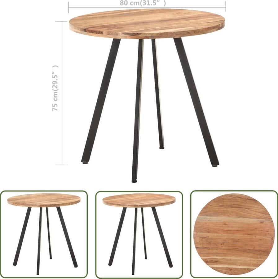 The Living Store Eettafel IndustriÃle Look Massief acaciahout 80 x 75 cm Eettafel Industrieel Acacia Tafellaar Ronde Eettafel Salontafel Eetkamerstoel - Foto 2