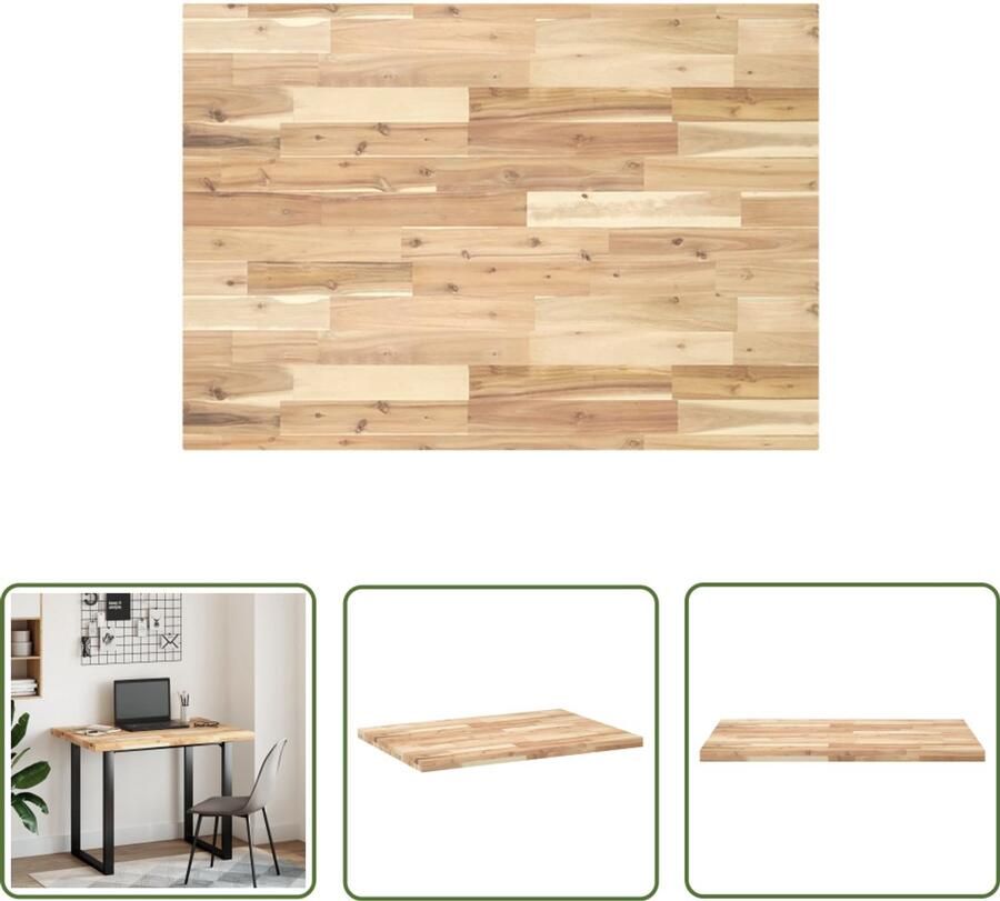 VidaXL Bureaublad 80x70x4 cm onbehandeld massief acaciahout Bureaublad Acaciahout Massief Hout Landelijk Design Vintage Bureau