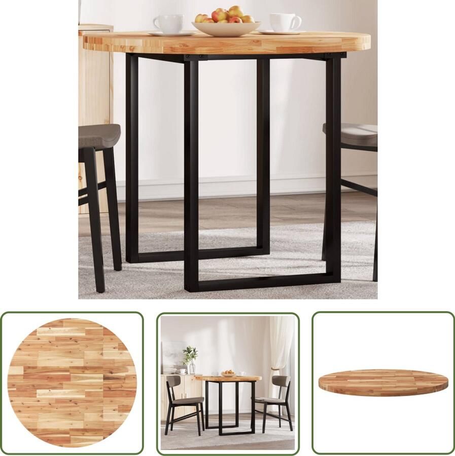 The Living Store Bureaublad Acaciahout 90 x 4 cm Afgeronde Vorm Bureaublad Acaciahout Ronde Tafel Tafelblad Salontafel
