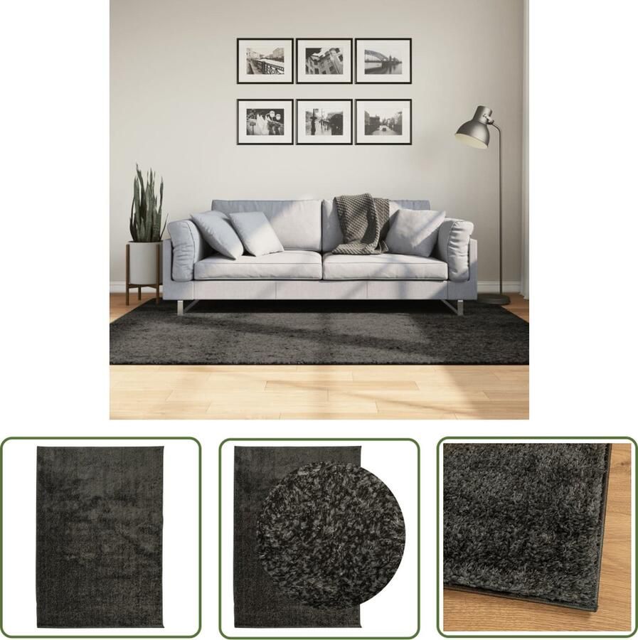 The Living Store Vloerkleed ISTAN hoogpolig glanzend 140x200 cm antracietkleurig Vloerkleed Antraciet Zacht Vloerkleed Polyester Vloerkleed Living Room Decoratie - Foto 2