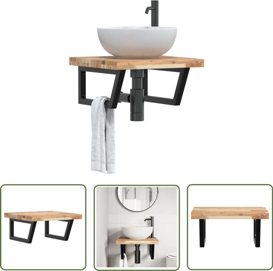 VidaXL Badkamer wandschap staal en massief acaciahout Badkamer Meubilair Badkamer Accessoires Houten Badkamerkast Badkamerwandplank Acaciahout