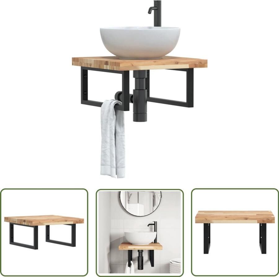 VidaXL Badkamer Accessoires Badkamer Meubilair Badkamer wandschap staal en massief acaciahout Houten Kast Wandplank Vintage Badkamer