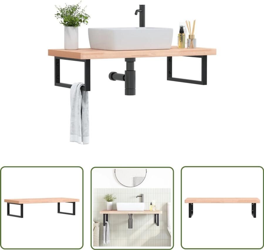 VidaXL Badkamer Accessoires Badkamer Meubilair Badkamer wandschap staal en massief beukenhout Houten Kastje Wandplank Badkamer Bruine Badkamerkast