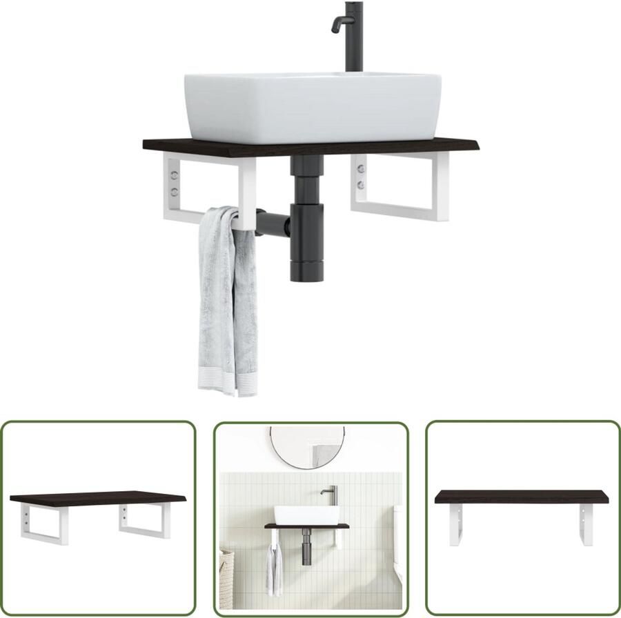 VidaXL Badkamer Accessoires Badkamer Meubilair Badkamer wandschap staal en massief eikenhout Houten Kastje Eikenhout Wandplank