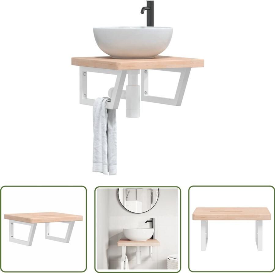 VidaXL Badkamer Accessoires Badkamer Meubilair Badkamer wandschap staal en massief eikenhout Houten Badkamerkast Eikenhouten Kast Wandplank Badkamer
