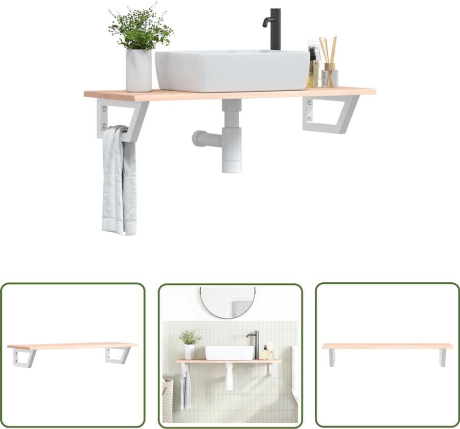VidaXL Badkamer Rek Badkamer Meubilair Badkamer wandschap staal en massief eikenhout Houten Badkamerkast Eikenhout Kast Wandplank Badkamer
