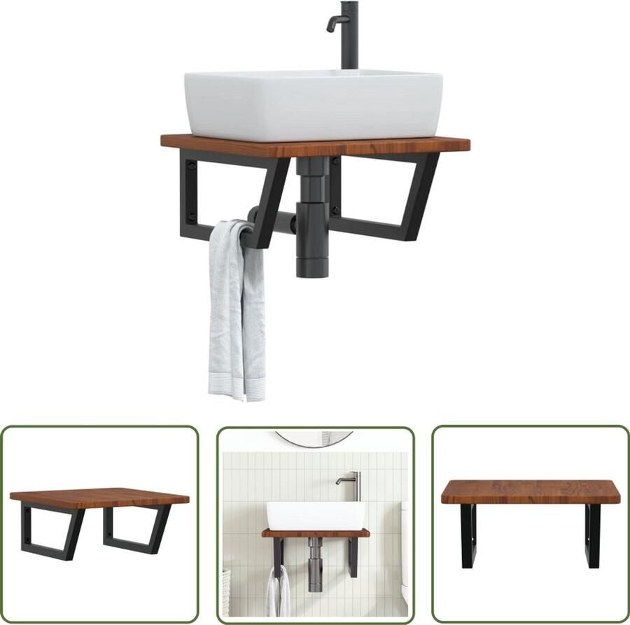 VidaXL Badkamer Rek Badkamer Meubilair Badkamer wandschap staal en massief eikenhout Houten Badkamerkast Eiken Hout Kast Vintage Badkamer Accessoires